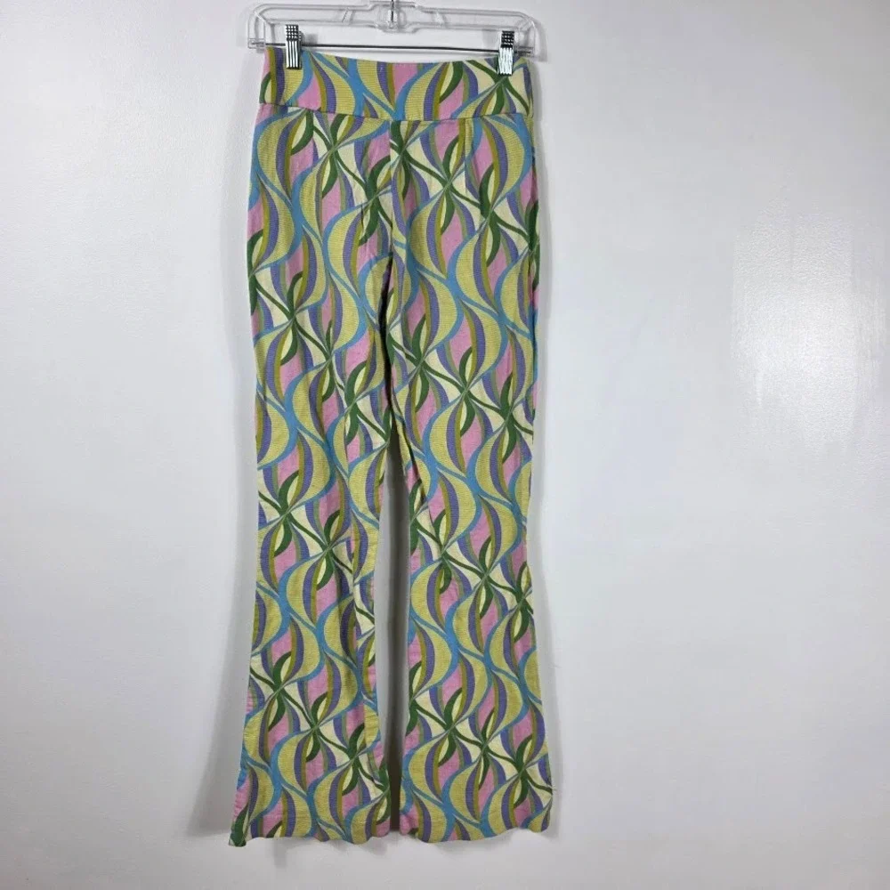 Zara Womens XS Psychedelic Swirl Flare Pants‎ Flare Reto Hippie Boho Retro